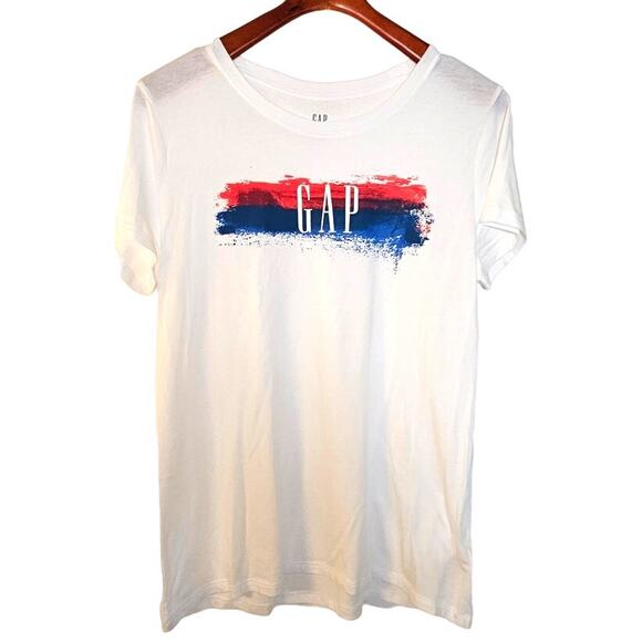 Gap Factory Women's White 4th of July Red & Blue Favorite T-Shirt - Picture 2 of 5